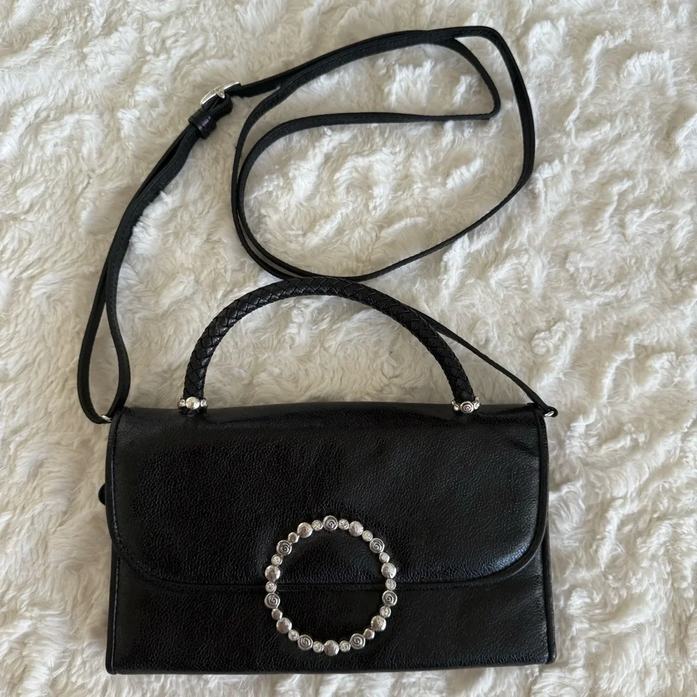 EUC Brighton Black Leather Trifold Wallet Crossbody Bag